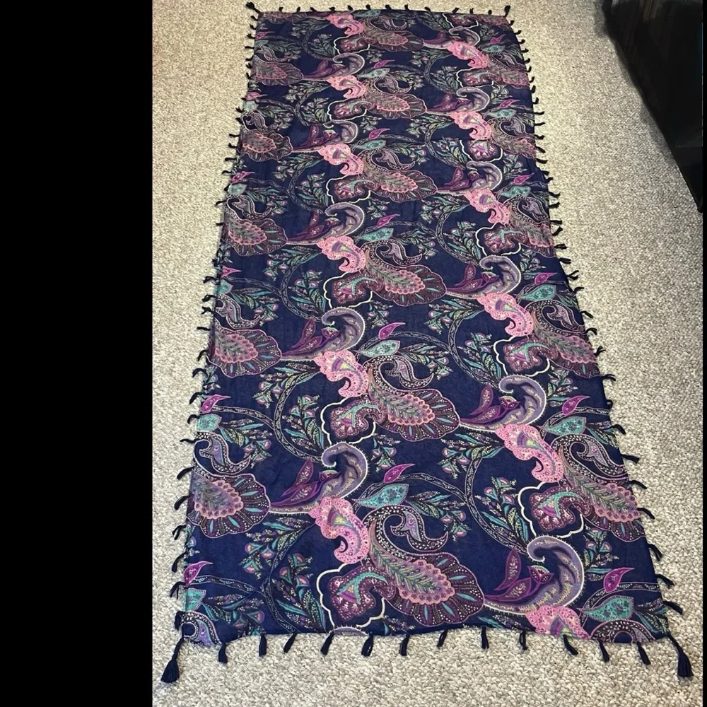 Elegant Navy, Pink and Purple Paisley Scarf with Tassels